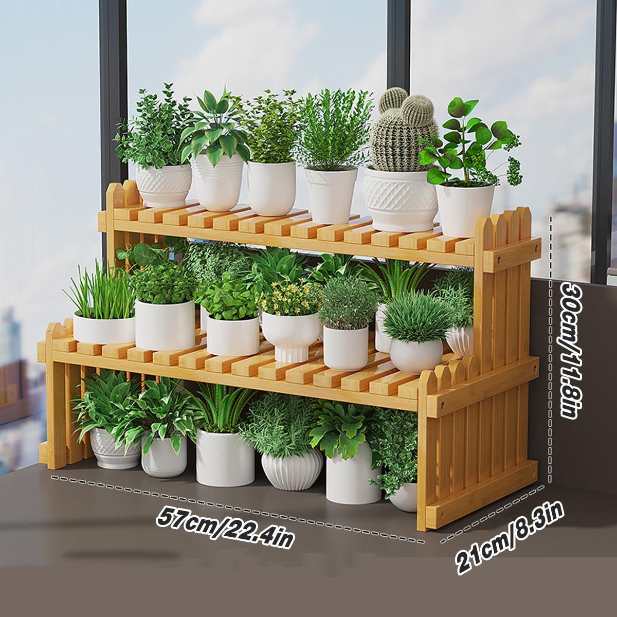 2 Tier Bamboo Plant Stand Flower Pot Rack Indoor Outdoor Patio Garden Shelf โ image 3
