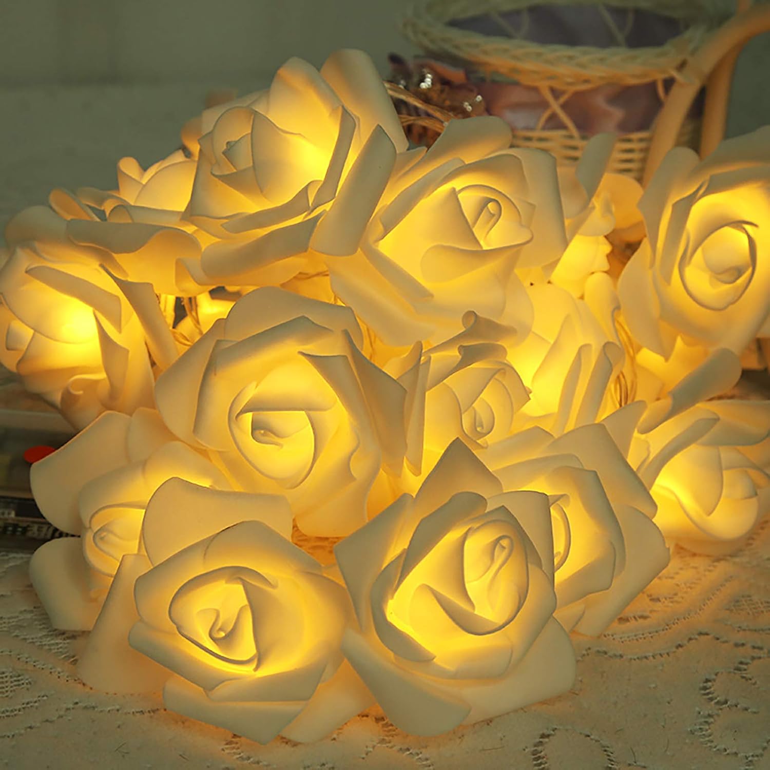 Rose LED Fairy Lights for Bedrooms, Weddings and Party Decor, Decorative Flower String Lighting for Indoor Ambience, Warm White and White
