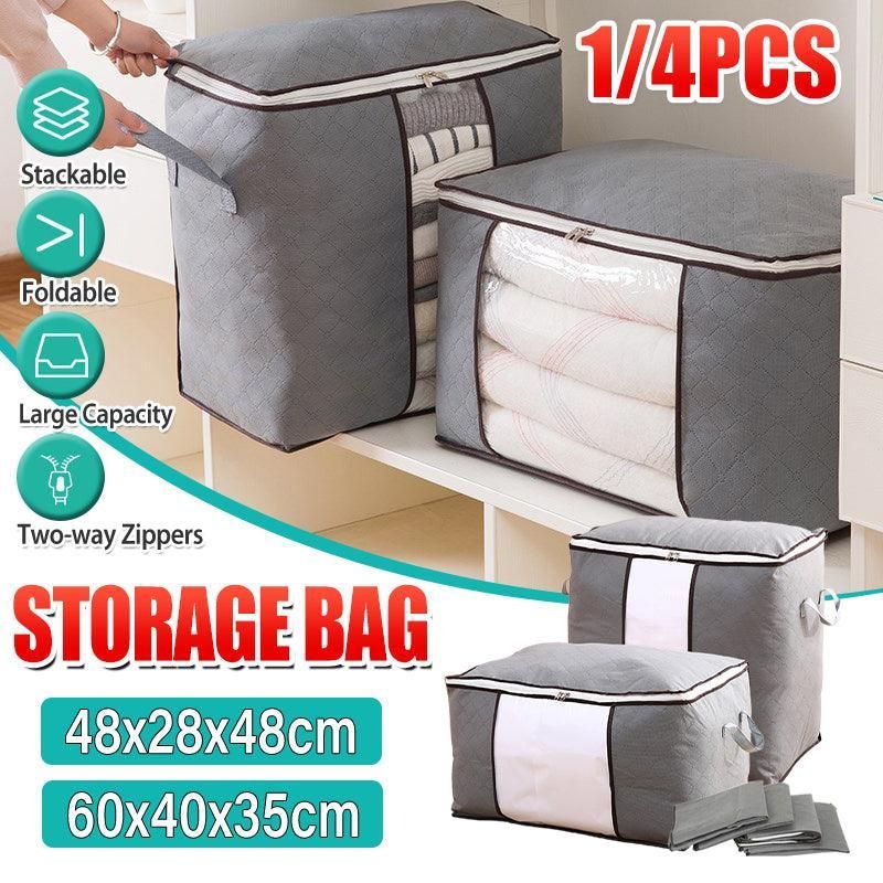 1/4X Bamboo Charcoal Clothes & Quilt Storage Bag with Zipper Box - 1 x Horizontal โ image 2