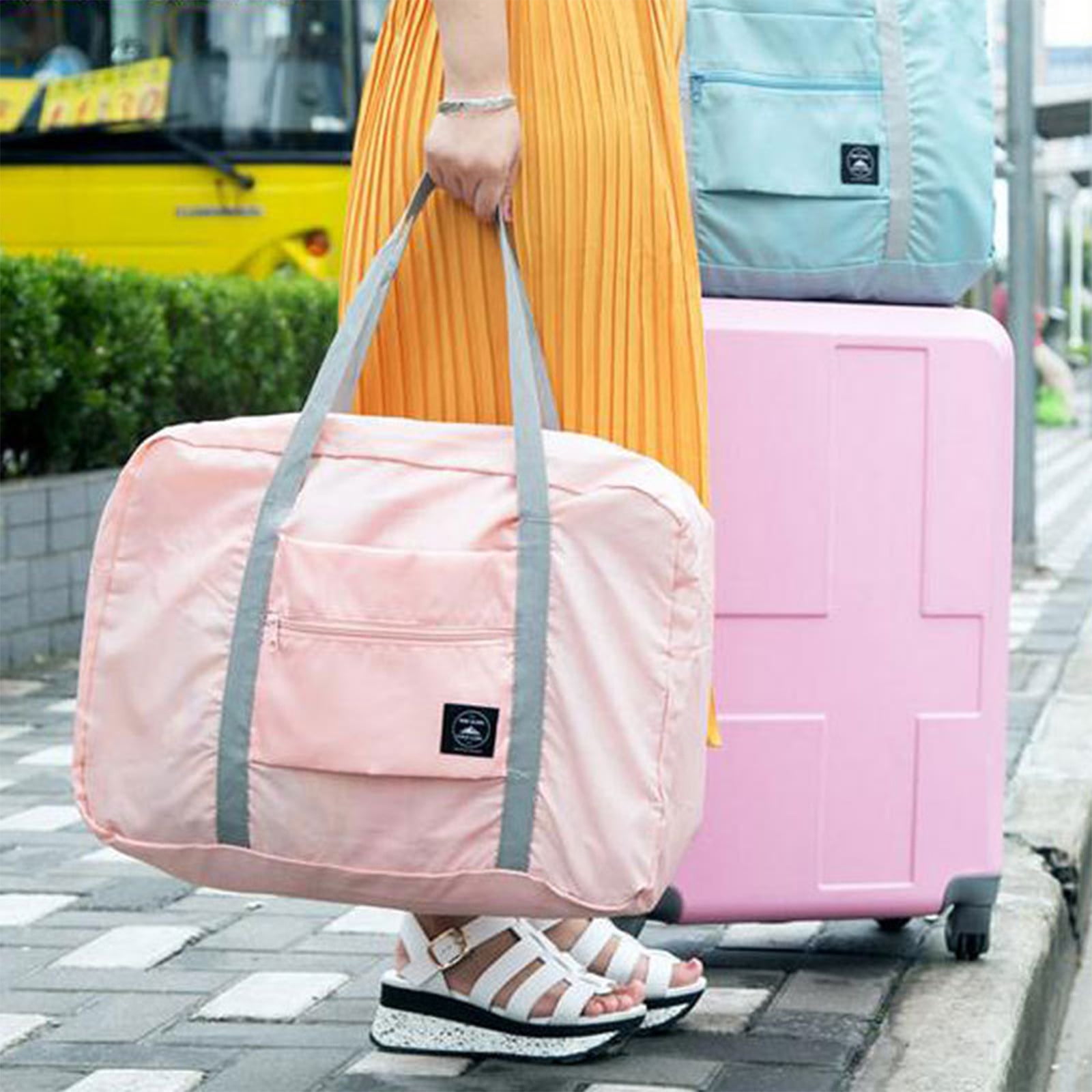 Foldable Travel Duffel Bag Tote Carry On Luggage Sport Duffle Week-ender Overnight For Women And Girls A-Pink — image 4