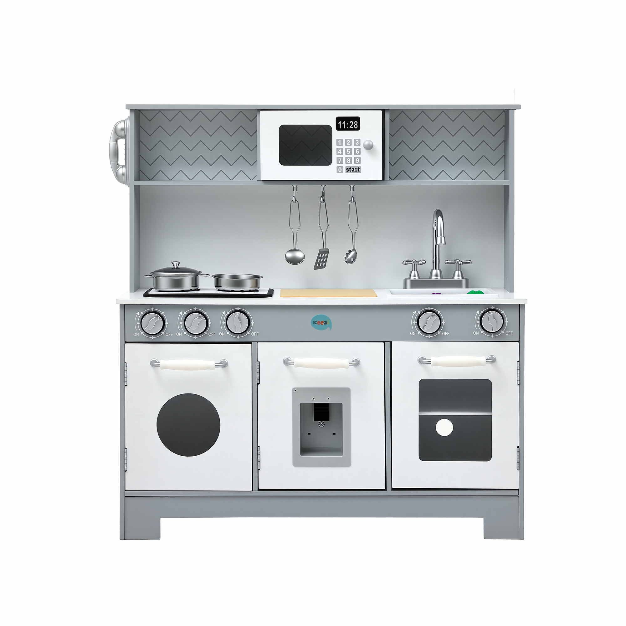 Keezi Wooden Play Kitchen Pretend Kitchen 82cm Kids Toy Food Set Grey โ image 3