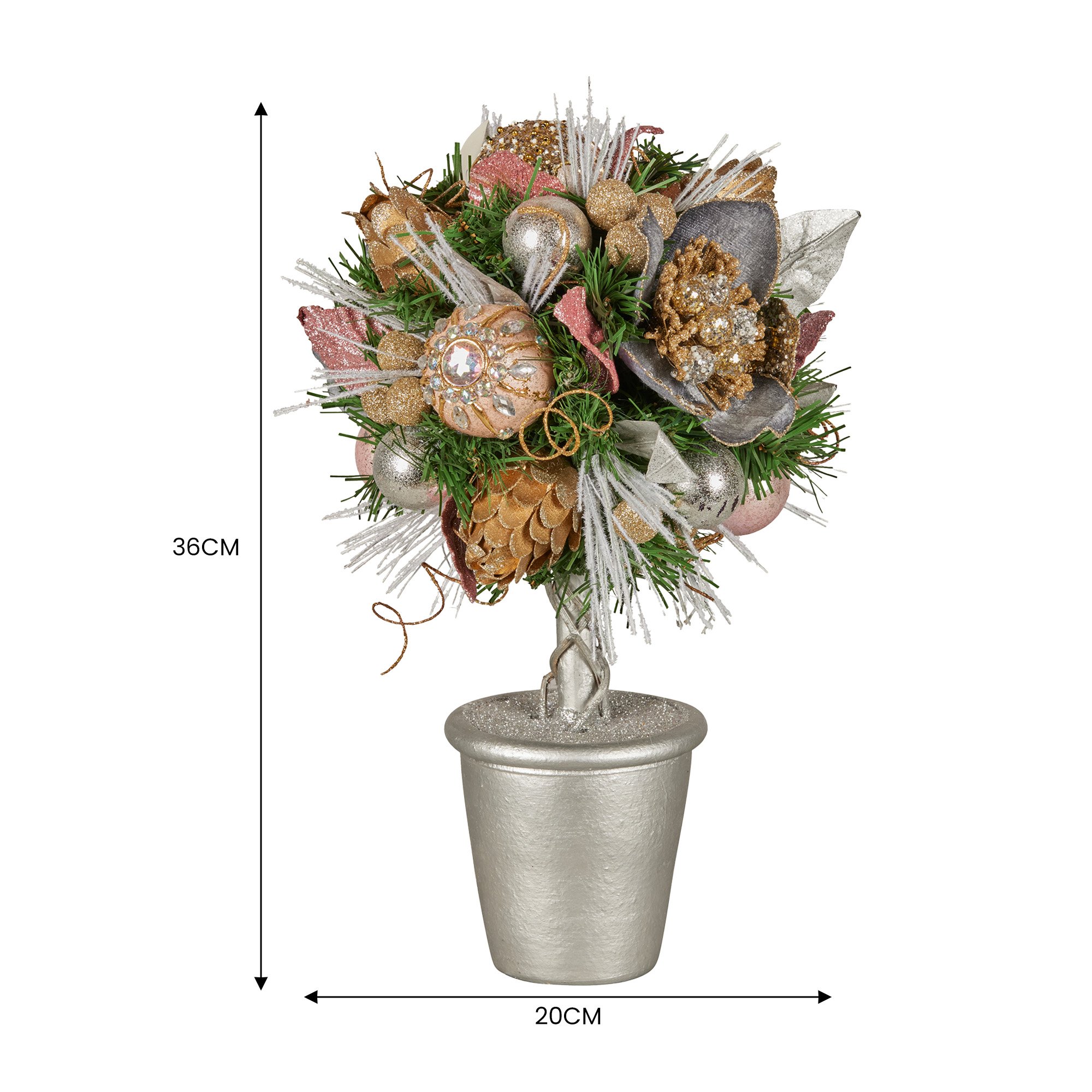 Christabelle 36cm Christmas Tabletop Topiary Tree Jewelled Baubles, Berries, Flowers and Pine Cones Festive Decoration — image 4
