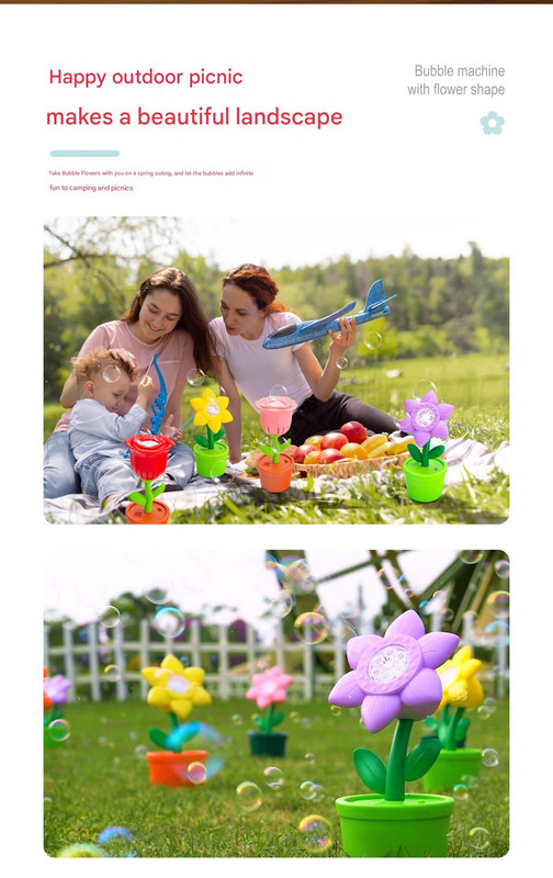 Electric Flower Bubble Machine with Music - Rechargeable, 10-Hole Output(Purple) โ image 4
