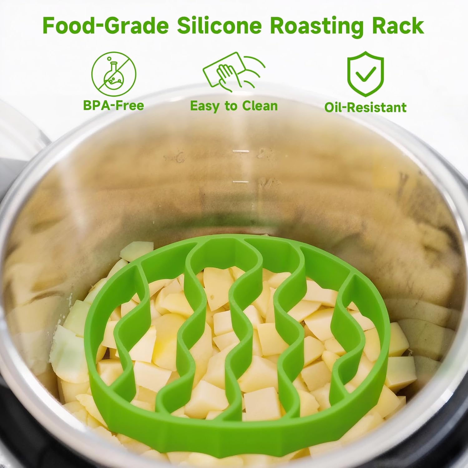 Silicone Roasting Rack, Silicone Cooker Rack Kitchen Cooking Accessories for Baking Cooking Steaming Cooling (Green) — image 3