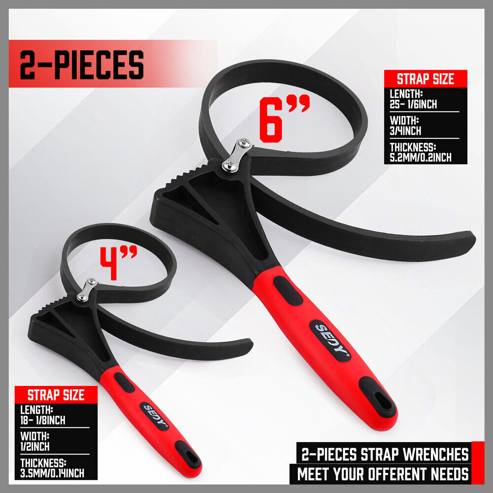 2x Rubber Strap Wrench Adjustable DIY Plumber Jars Hose Pipe Oil Filter Opener โ image 5