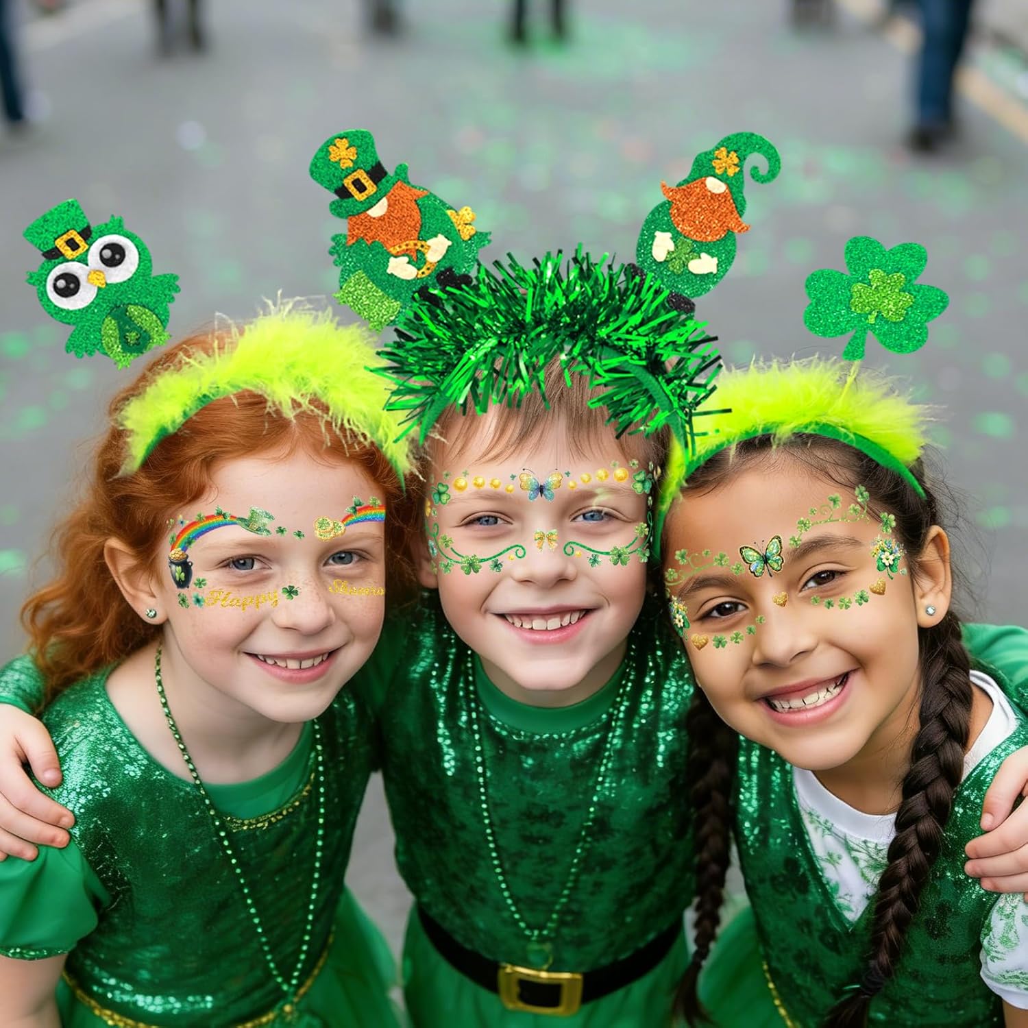 Ceiba Tree St. Patrick's Day Face Stickers Temporary Tattoos 10 Sheets Saint Patrick's Day Irish Shamrock Clover Make up Accessories for Women Kids Party — image 3