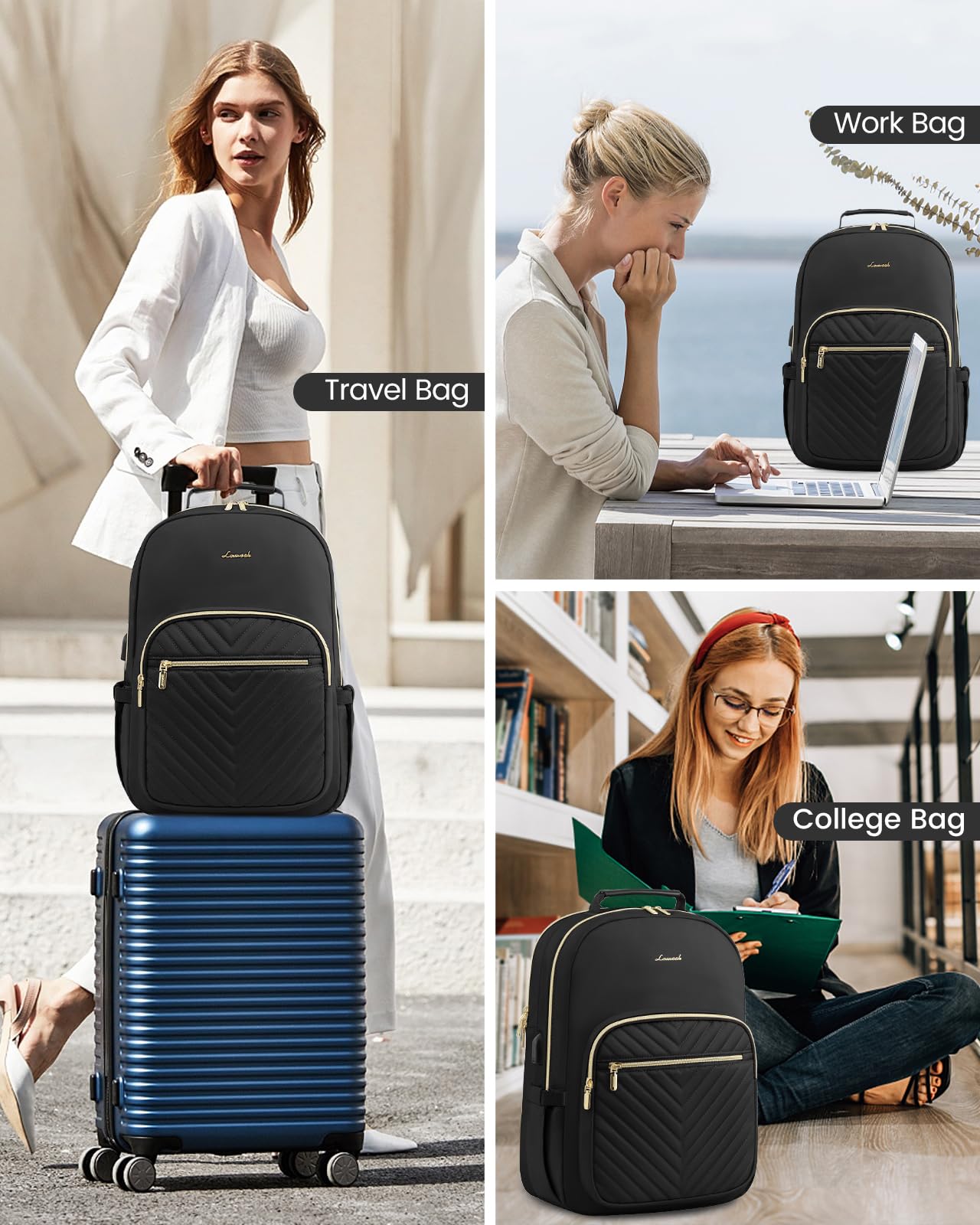 Stylish Laptop Backpack for Women – Large Capacity 27L Computer Bag with 15.6 Inch Compartment, USB Charging Port & 16 Pockets – Ideal for College, Work & — image 6