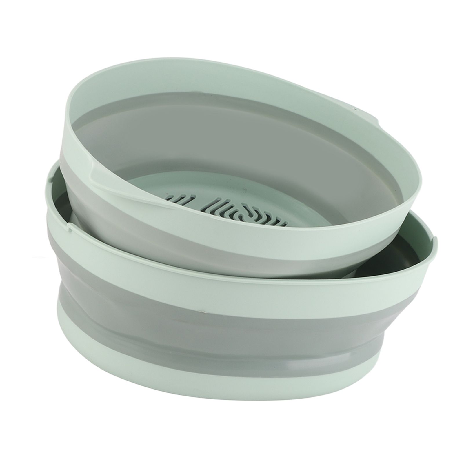 Double Layer Drain Basket Separate Design Foldable Portable Fruit Vegetable Storage Basket for Kitchen Outdoor Travel Green Large — image 4