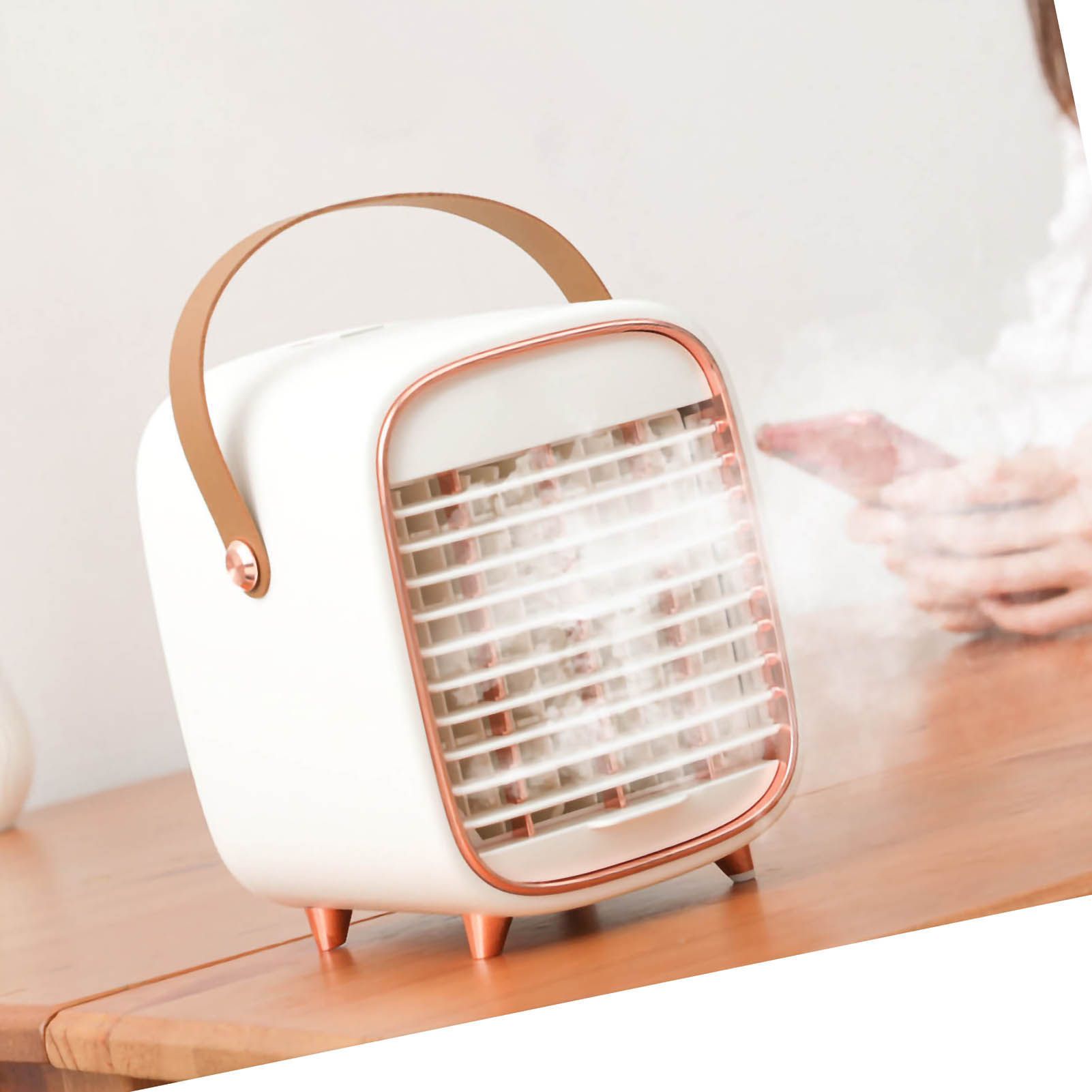 Air Conditioner Cooling Fan Silent USB Evaporative Cooler with Portable Carrying Strap for Home Office Car White โ image 2