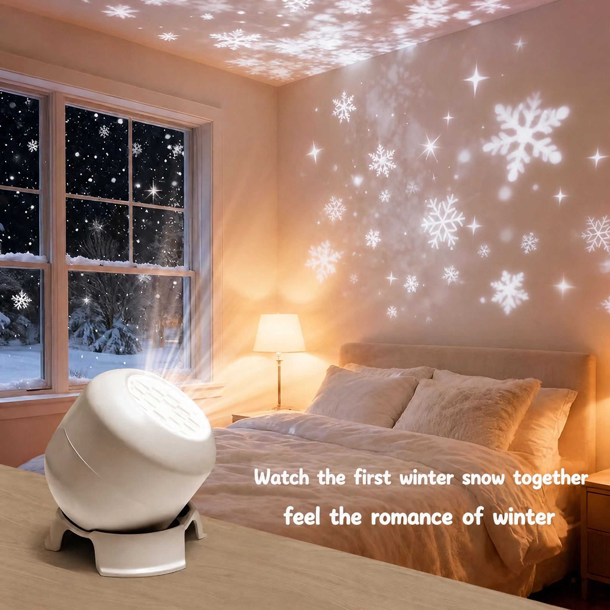 Winter Snowflake Projection Lamp (Rechargeable + Touch Switch) – Fill your room with falling snow at the touch of a finger, wireless and portable, effortlessly