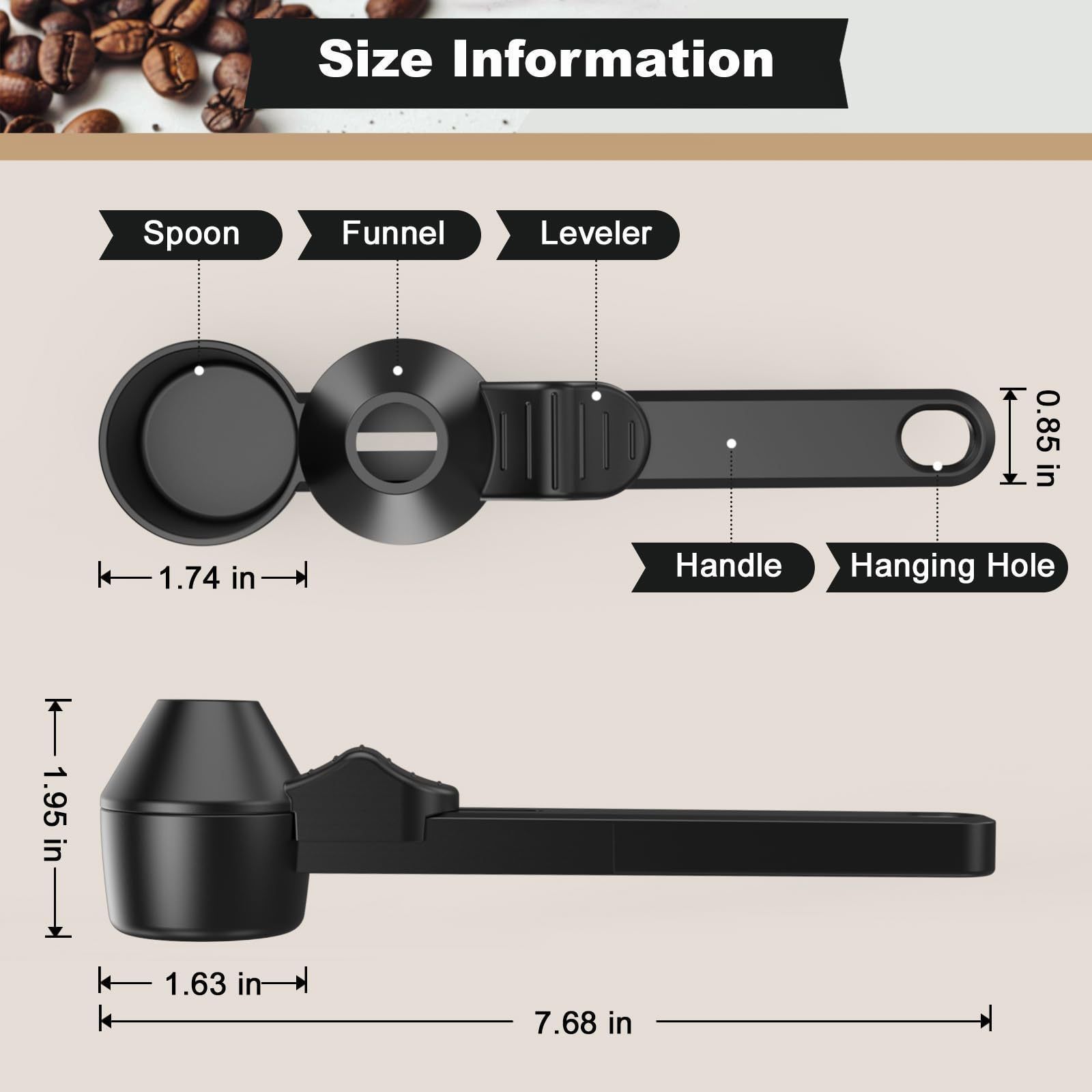 1 pcs Black Sliding Coffee Scoop - Long Handle Plastic Measuring Spoon for Ground Coffee and Tea Leaves and Pepper and Protein Powder - Storage Design for — image 4