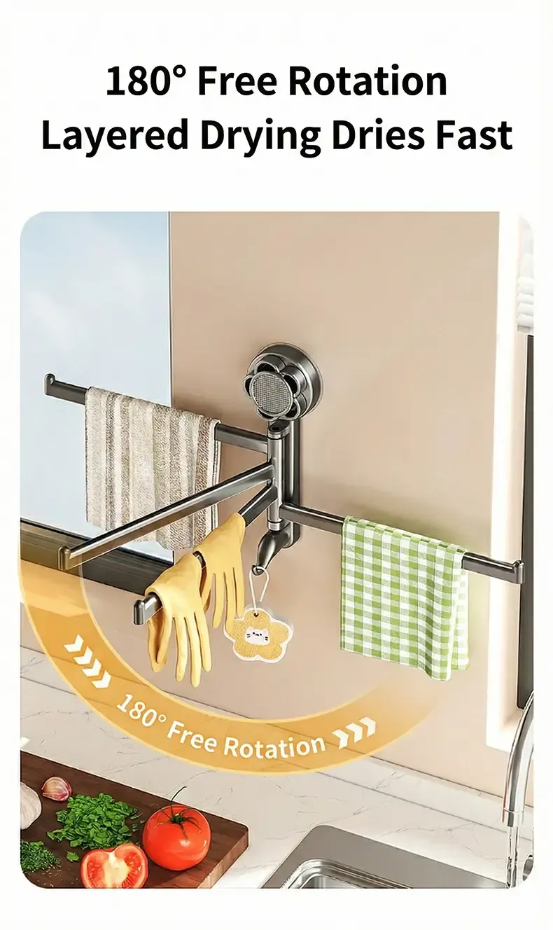 No-drill ABS Suction Cup Towel Rack, 180° Rotating Layered Storage, Dual Use for Kitchen and Bathroom, Sturdy Load Bearing and Easy to Clean./Milk white — image 5