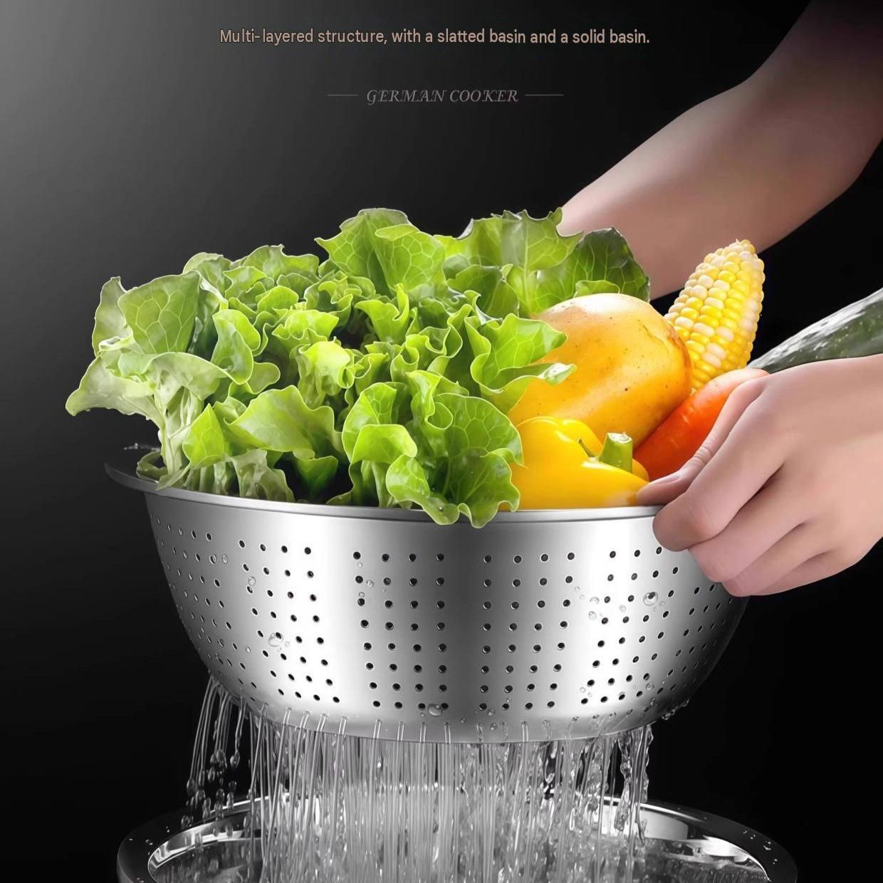 Home Salad Preparation Kit-Multifunctional Stainless Steel Vegetable Grater Bowl Set and Silicone Spatula - 28cm Kitchen Prep Tool for Slicing, Shredding โ image 5