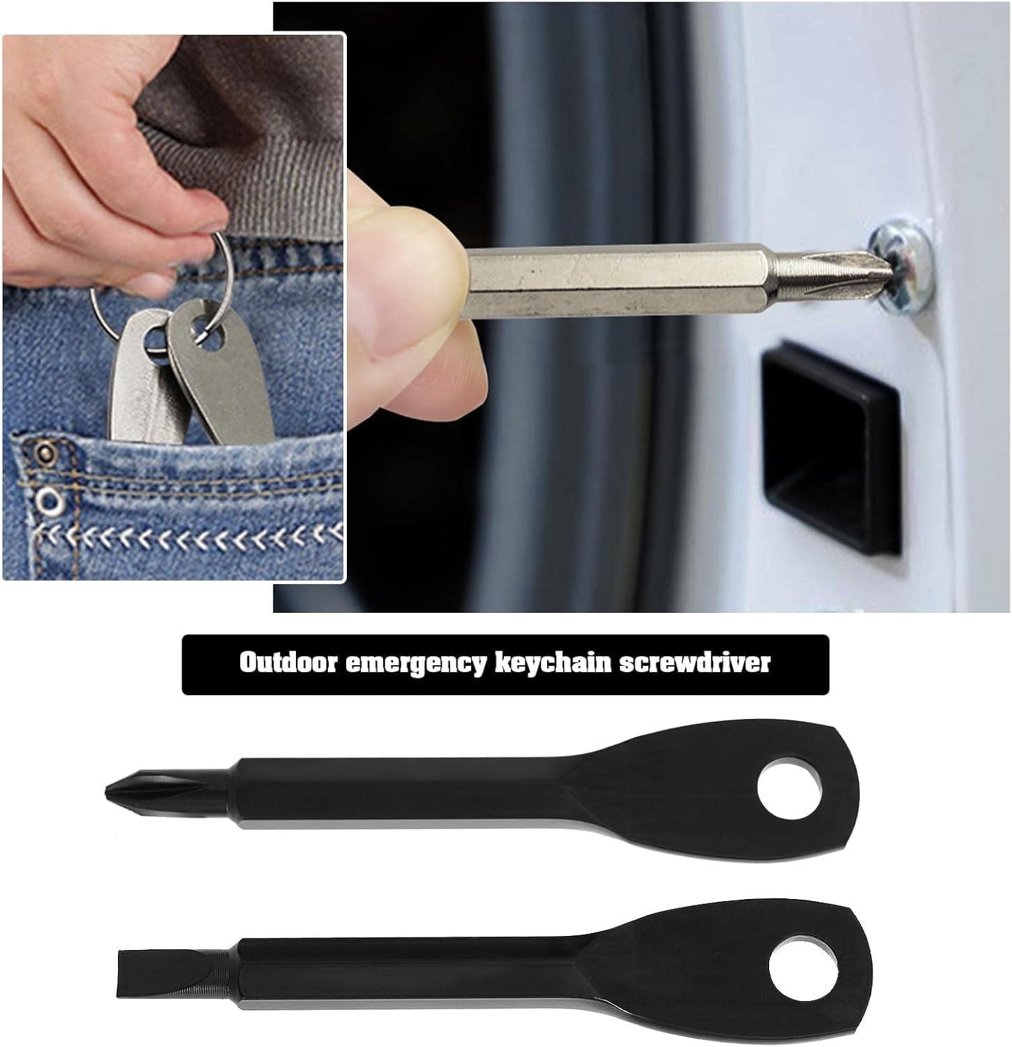 2-in-1 Keychain Screwdriver - Mini Double-Ended Flat & Cross Head - Stainless Steel - Pocket-Sized Tool - Silver — image 4