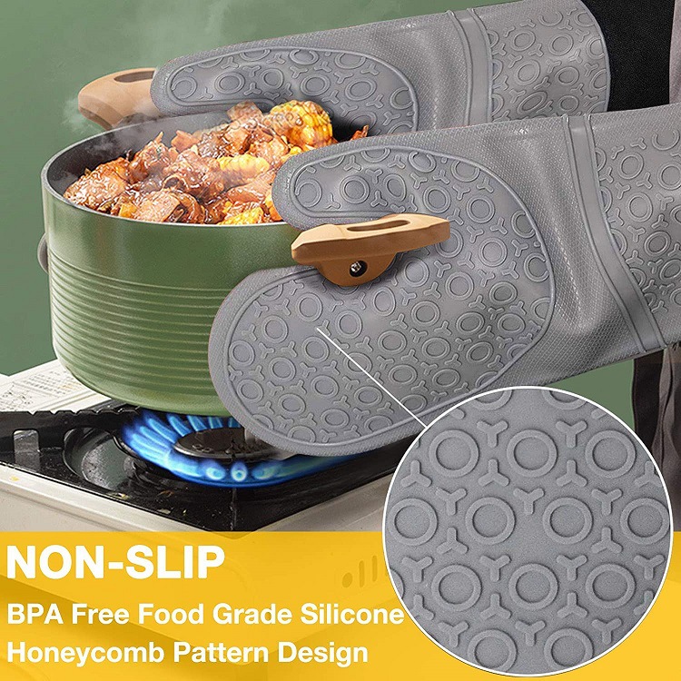 Grayish Set BPA-Free Non-Slip Silicone Oven Mitts - Heat Resistant Gloves with Honeycomb Pattern for Kitchen Safety — image 2