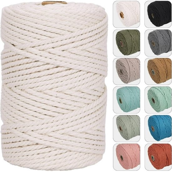 4mm 109 Yard Macrame Cord, Naturally Colored Cotton Cord - Suitable for Wall Decor, Plant Decor, Crafting and Knitting (White)