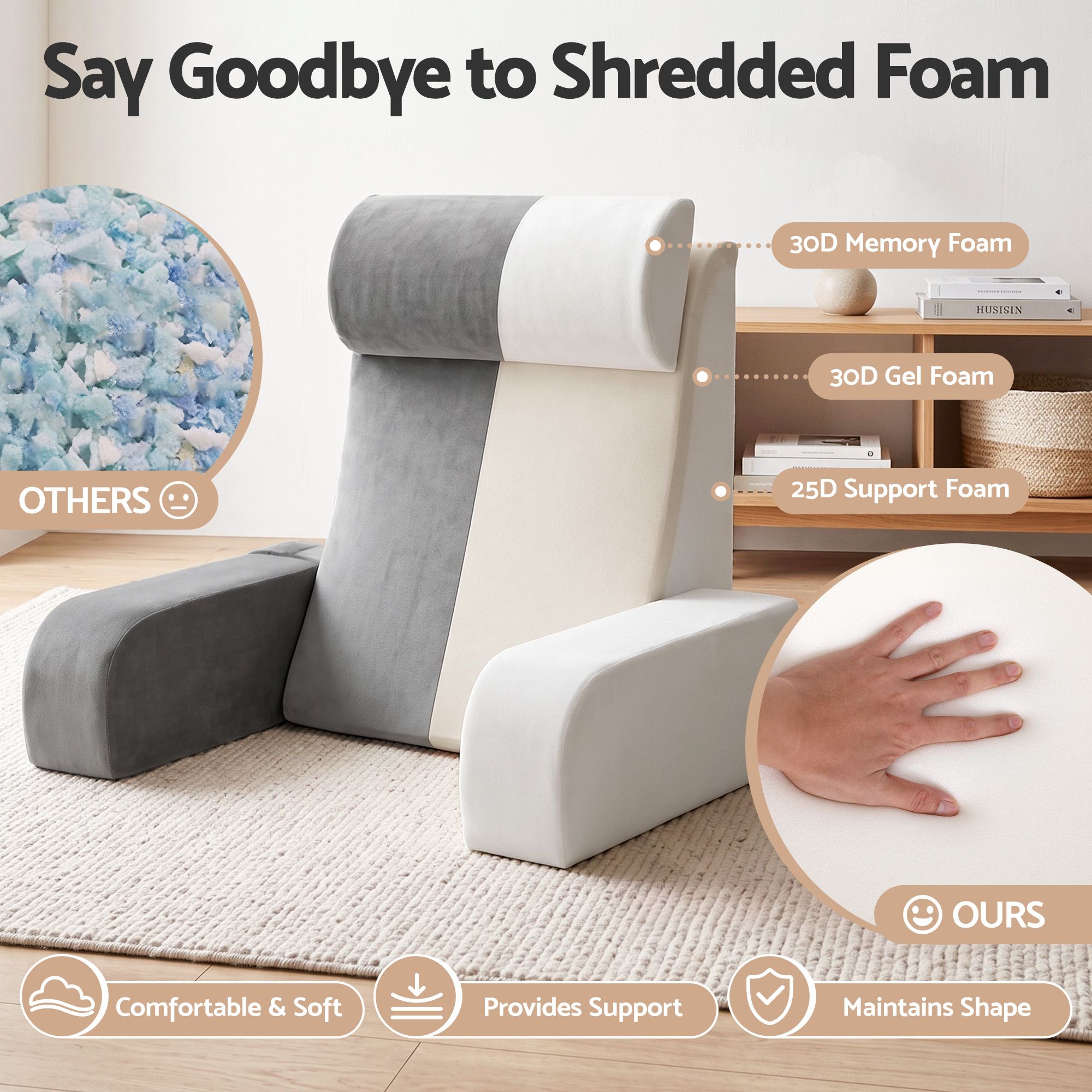 Giselle Reading Pillow For Bed With Non-Sag Solid Memory Foam, Back Pillow For Bed Sitting Up Gaming, Adjustable Neck Roll Detachable Arms And 210gsm Velvet — image 5