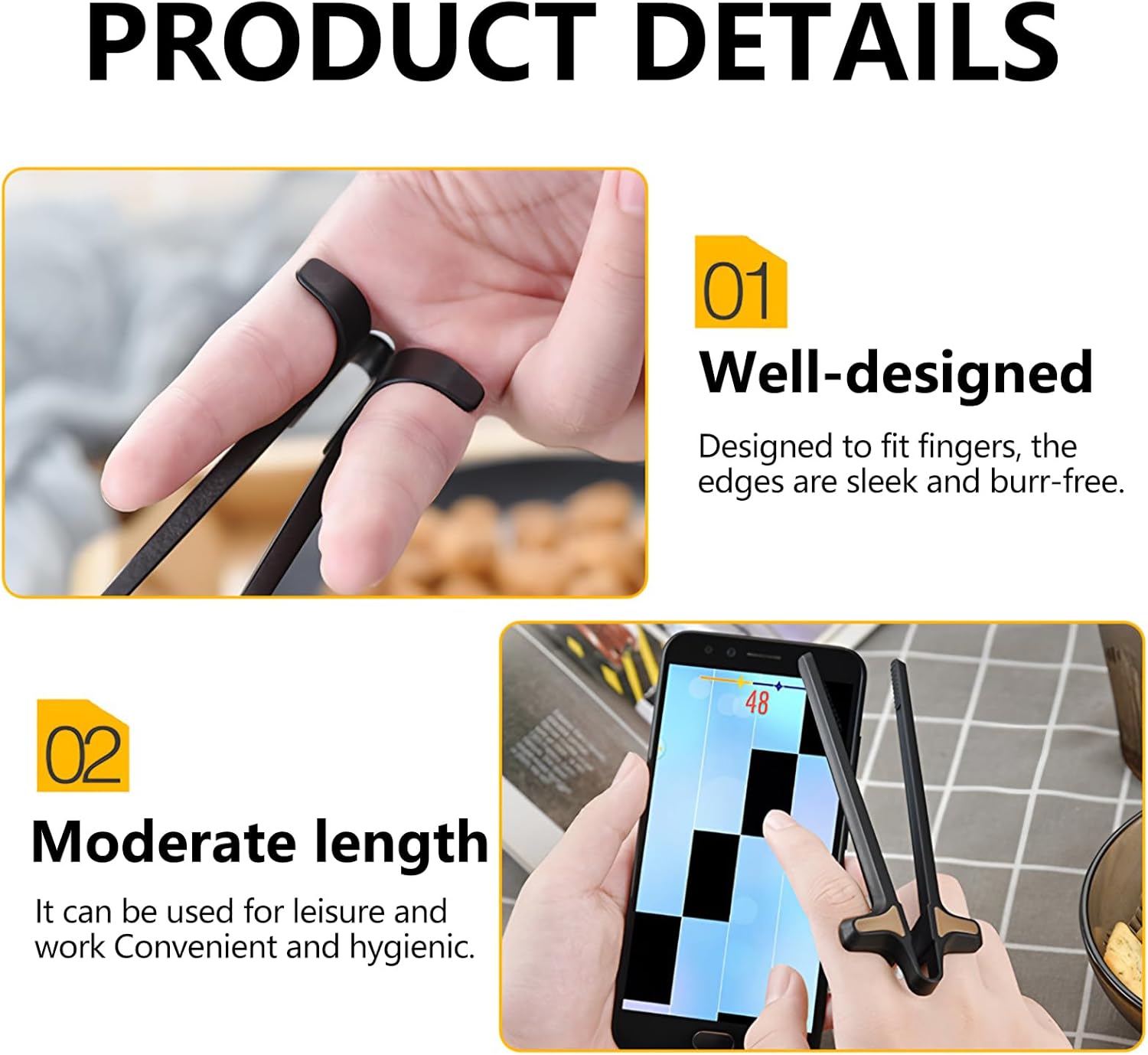 2Pcs Finger Chopsticks, Snack Chopsticks for Gamers Snack Clips Gamepad Accessories Mobile Game Accessories (Black, Brown) — image 5