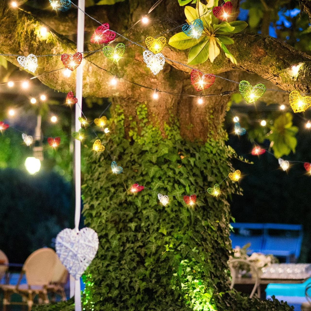20 Rainbow 3D Hollowed Rattan Heart-Shaped 3M String Fairy Lights, Battery (AA) Indoor & Outdoor Decorations Birthday Kids Celebration PartyRoom Table Lighting โ image 6