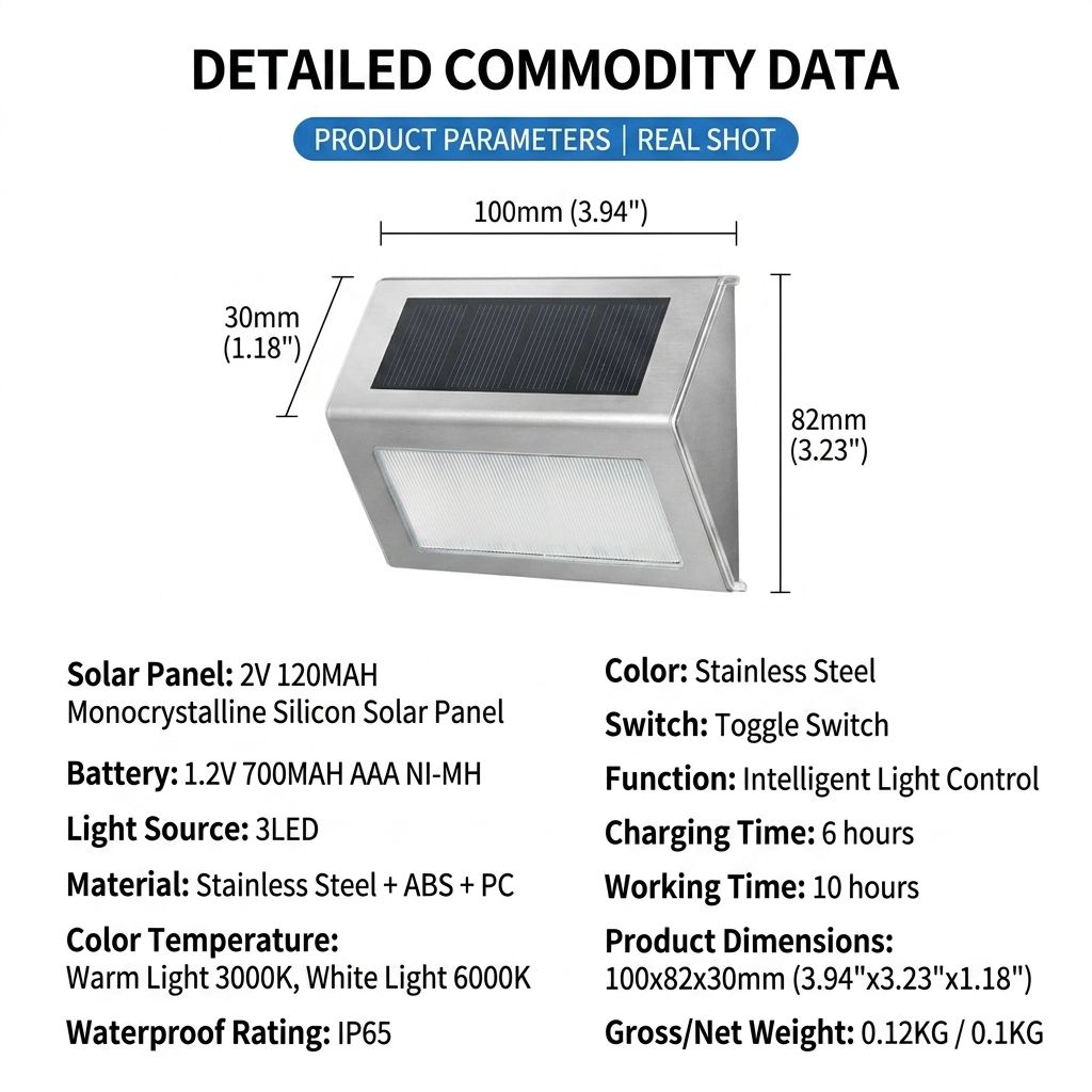 Solar Powered Step Lights for Outdoor Stairs, Stainless Steel & ABS Waterproof LED Step Light with Auto On/Off, Warm White or Cool White Options for Garden — image 2