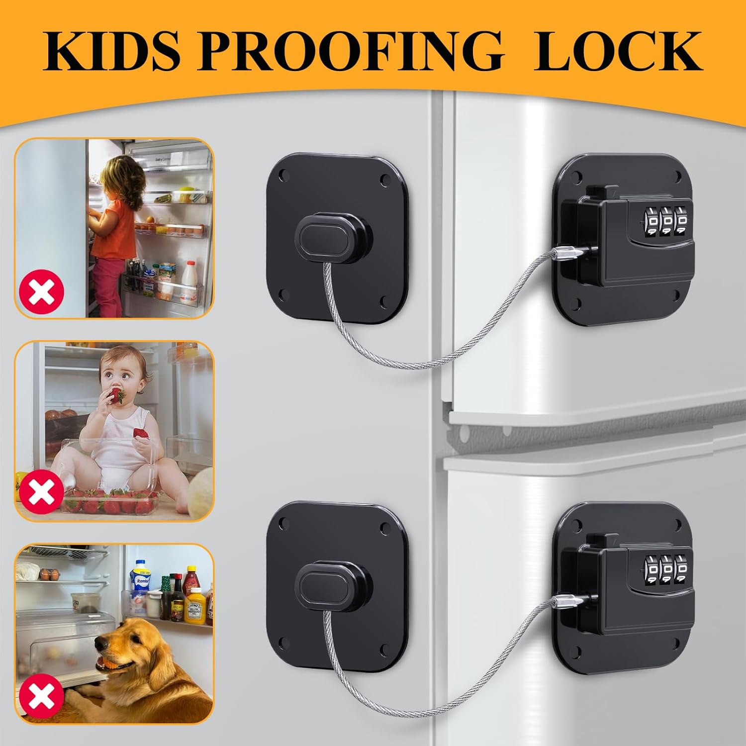2 Pack Child Safety Locks with Strong Self-Adhesive Pads for Refrigerators, Windows, Drawers and Cabinets, No Drill, Black — image 3