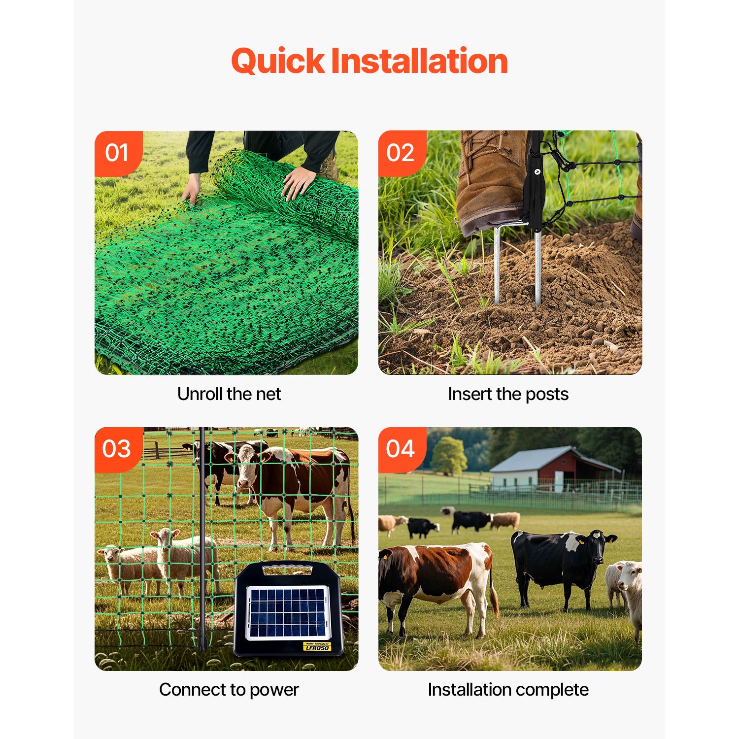 Electric Fence Netting, 1.06 x 49.98 m, PE Net Fencing with Posts & Double-Spiked Stakes, Utility Portable Mesh for Goats, Sheep, Lambs, Deer, Hogs โ image 6