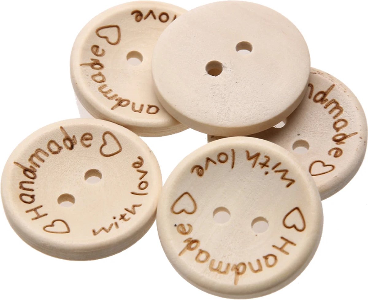 Wooden buttons - Handmade with Love - 10 pieces of 25 MM — image 3