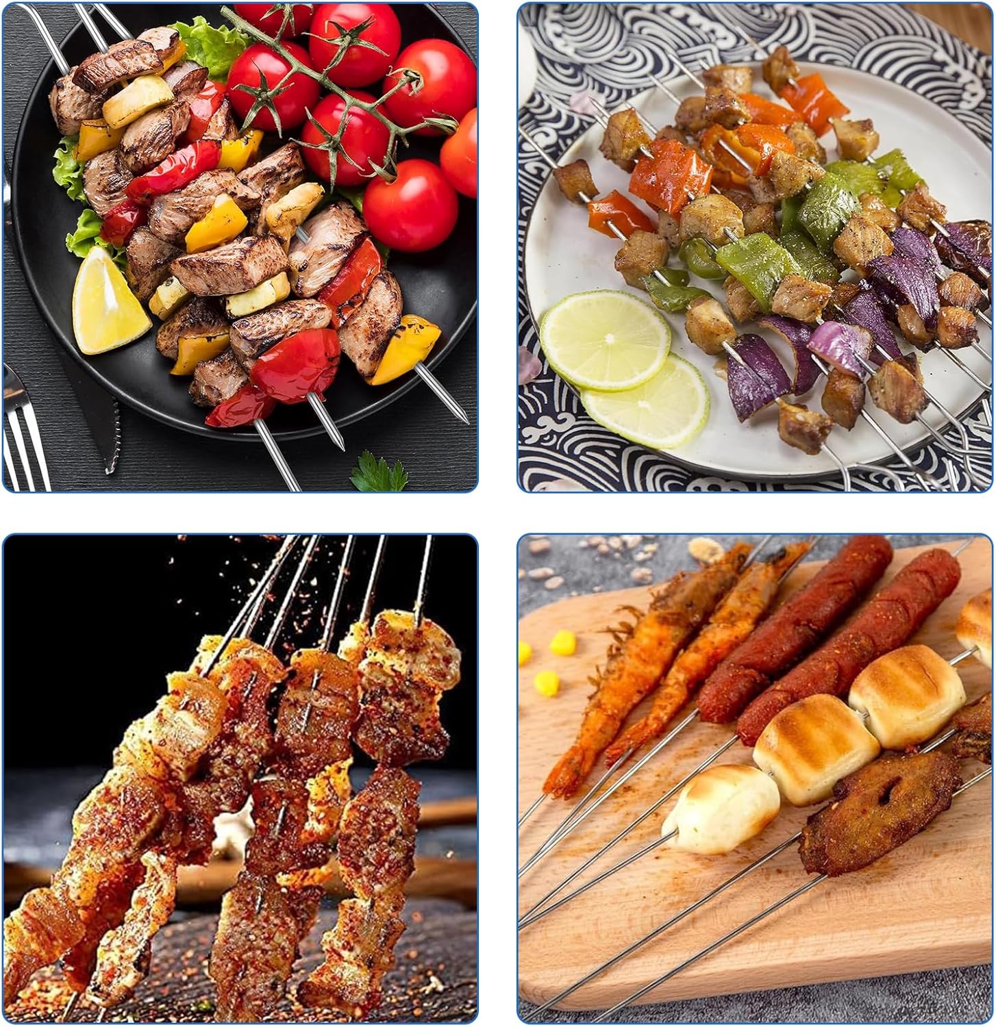30 Pcs Kebab Skewers, 7.9 Inch Stainless Steel Barbeque Skewers with Ring-Tip Handle, Reusable BBQ Grilling Kabob Skewer for Chicken, Fruit, Vegetable, Meat — image 6