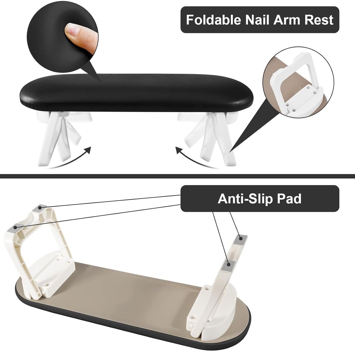 Nail Armrest - foldable - Nail Stylist Armrest - PU leather nail hand rest - with table mat - for nail technology - Nail Cushion - nail hand cushion for — image 3