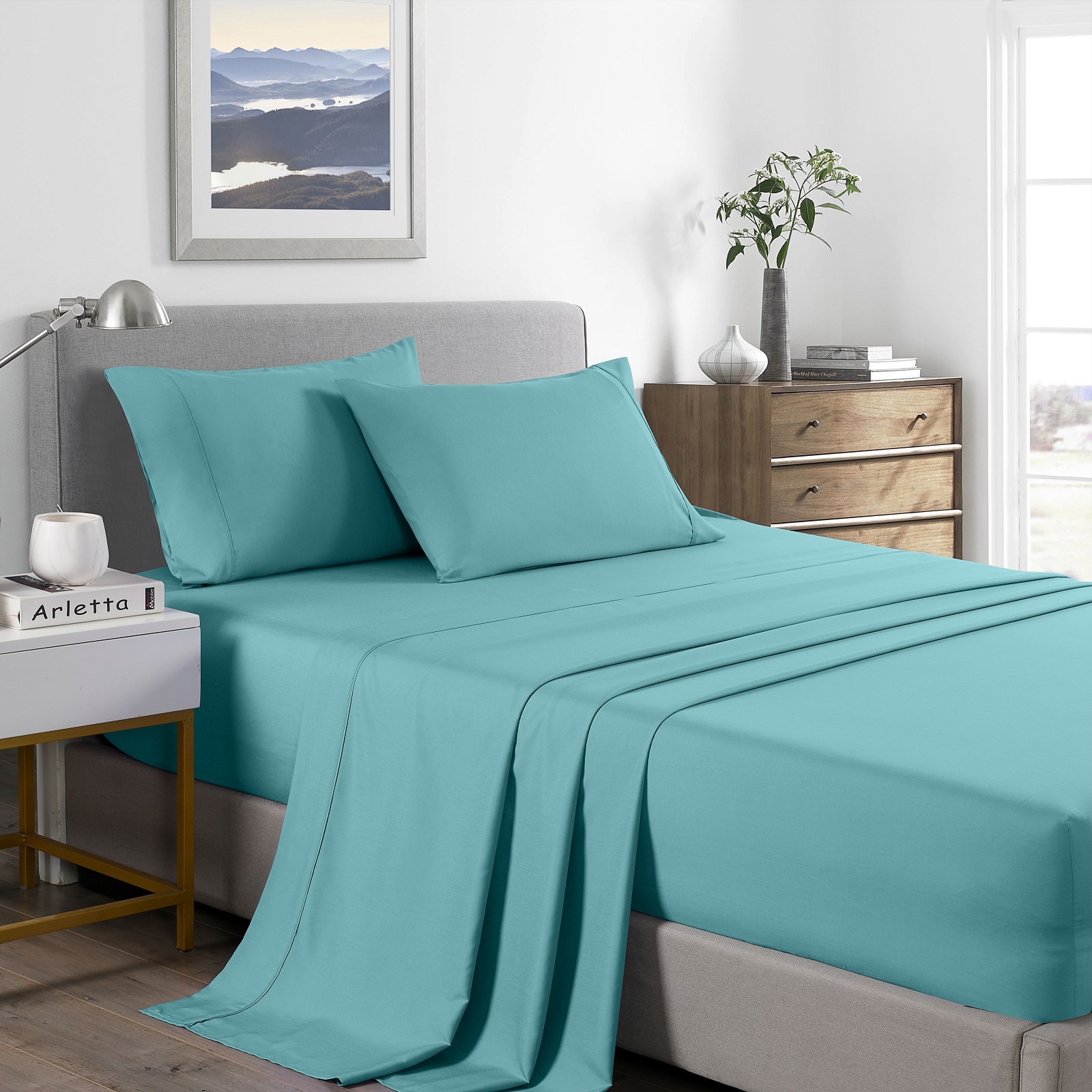 Royal Comfort 2000 Thread Count Bamboo Cooling Sheet Set Ultra Soft Bedding - Queen - Aqua — image 2