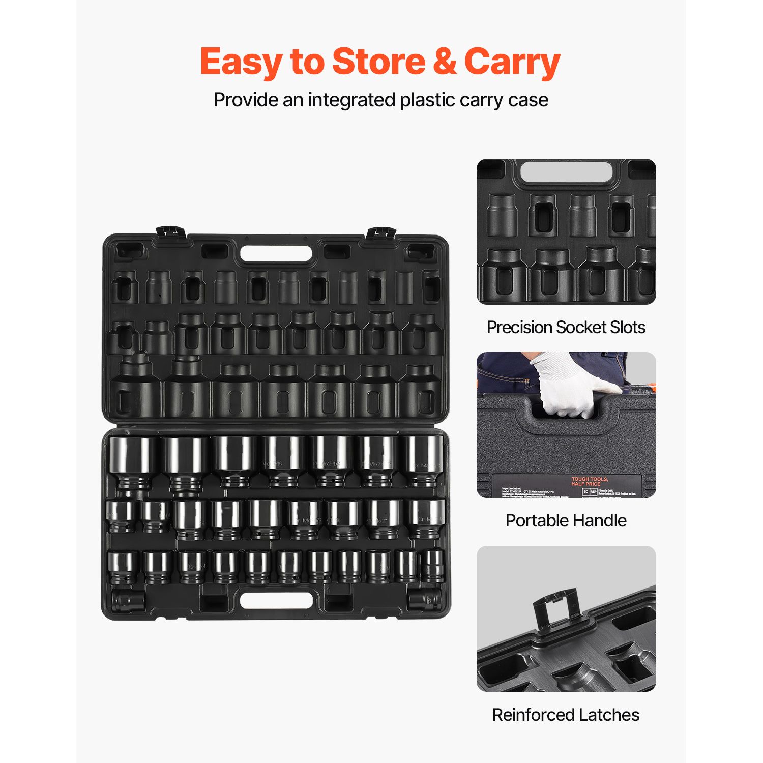Impact Socket Set 3/4 Inches 29 Piece Impact Sockets, 6-Point Sockets, Rugged Construction, CR-M0, 3/4 Inches Drive Socket Set Impact SAE 3/4 inch - 2-1/2 — image 6