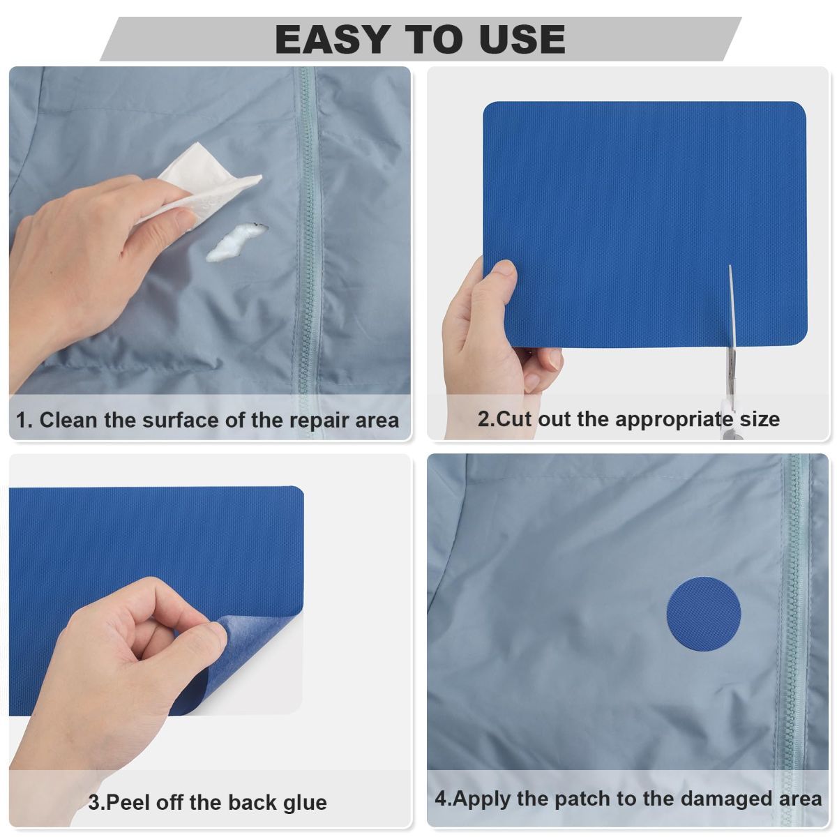 8 Pieces 7.87 x 5.9 inch Nylon Repair Patches Nylon Fabric Patch Self-Adhesive Fabric Repair Tape Waterproof Lightweight Outdoor Gear Patch Kit for Down Jacket — image 6
