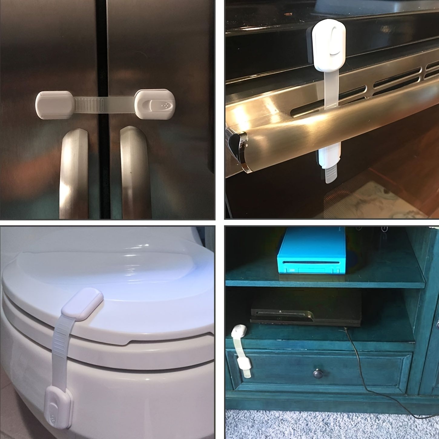 6pcs Cabinet Locks, Adjustable Multi Use Straps Latches for Drawers, Fridge, Dishwasher, Toilet Seat, Cupboard, Closet, Oven,Trash Can, Adhesive No Drilling — image 5