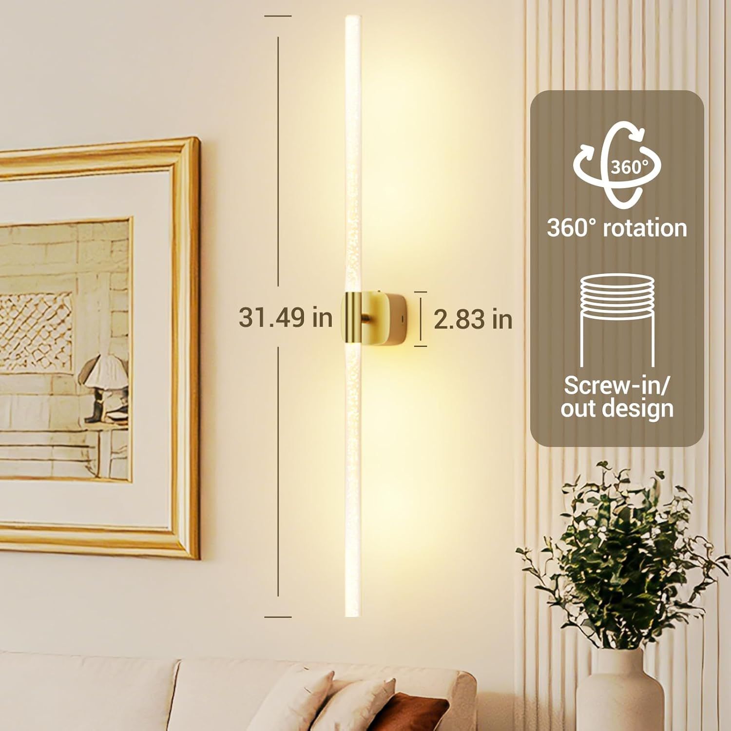 Gold Battery Operated Wall Sconce Set of 2, Rechargeable Wireless Wall Lights with Remote and Touch, 360° Rotatable Sconces Wall Decor for Bedroom Living Room — image 6