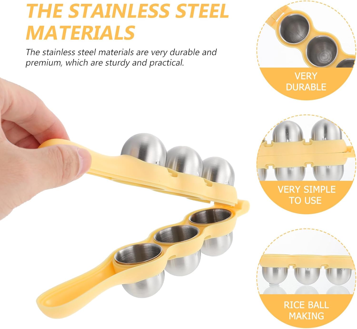 Stainless Steel Rice Ball Maker Set Triangle Sushi Mold with Rice Paddle Non-Stick Riceball Shaker Tool Yellow — image 3