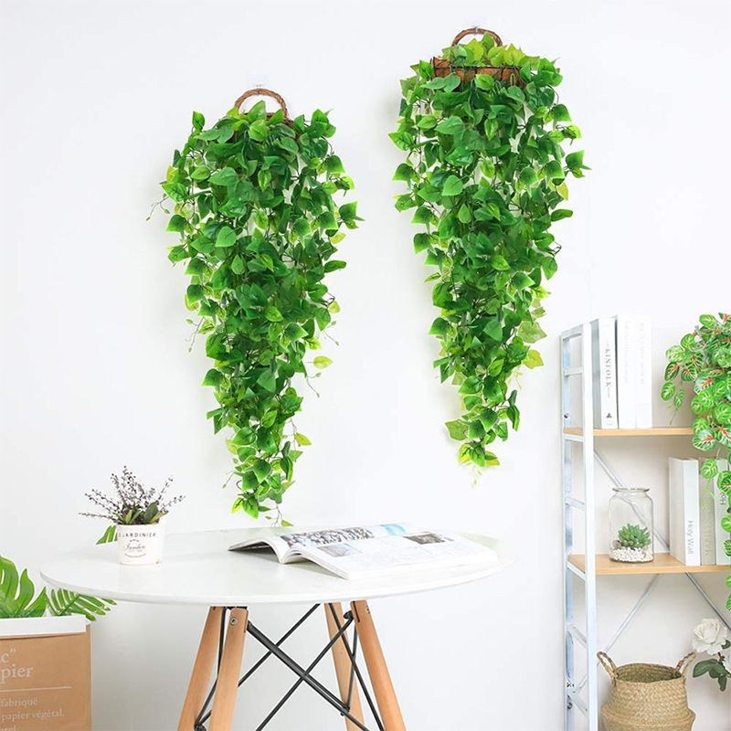 Artificial Hanging Plants - 2pcs Fake Ivy Vine Leaves Kitchen Plants for Wall House Room Garden Wedding (No Baskets) — image 2