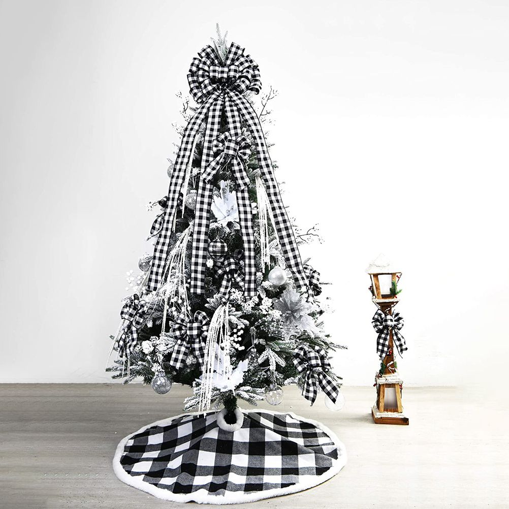 Christmas Decoration Linen Plaid Bowknot Decorate for Christmas Tree Home Scene Hanging Ornaments — image 3