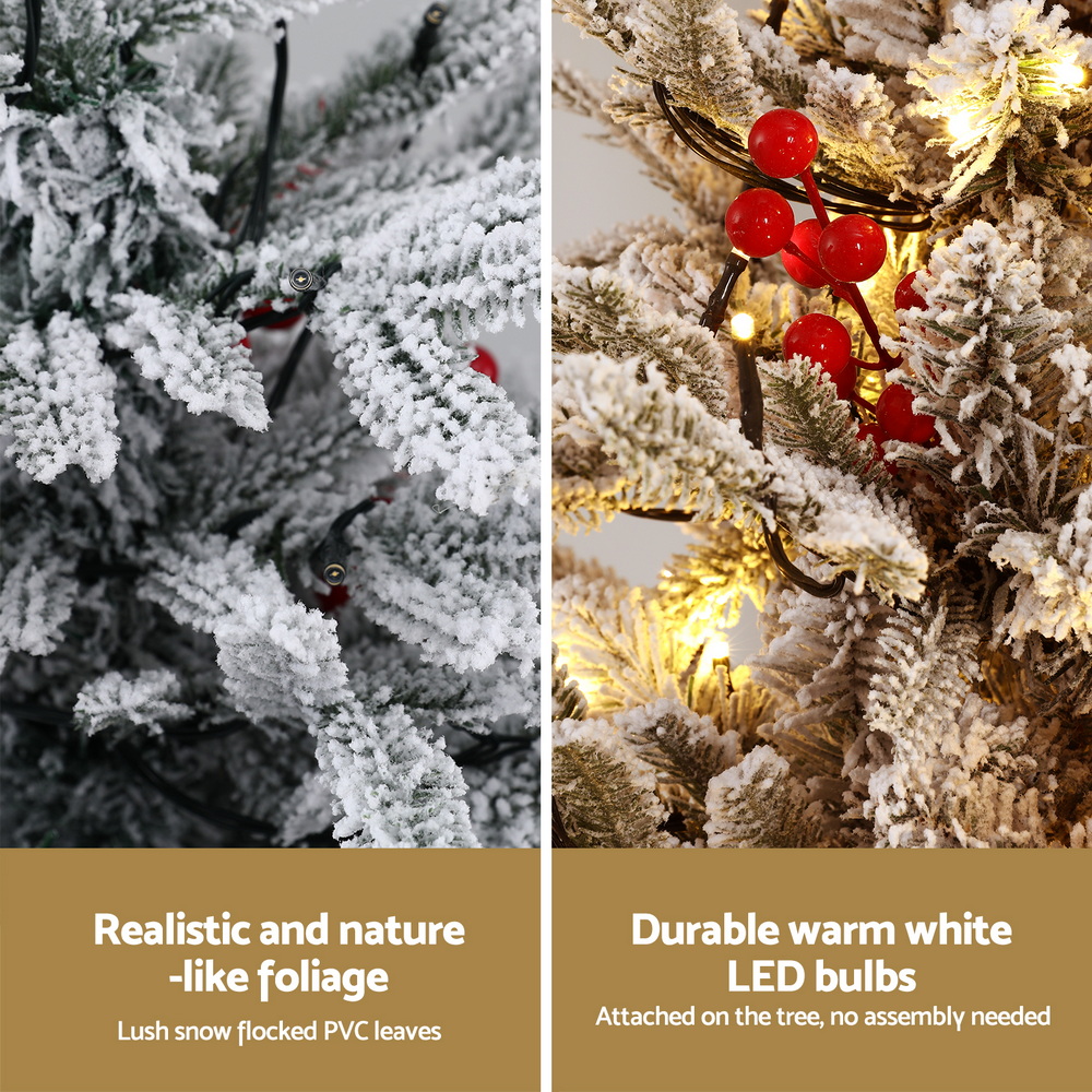 Jingle Jollys Christmas Tree 1M LED Potted Xmas Party Decor Red Barries Flocked — image 5