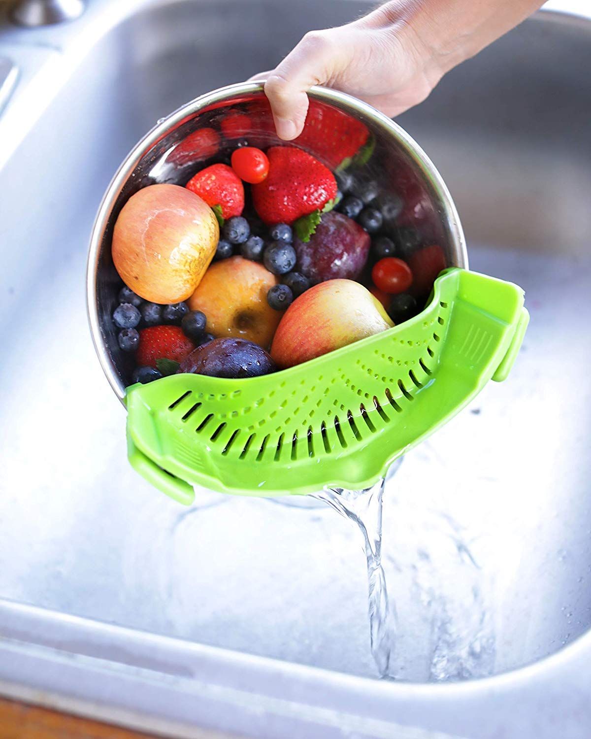 Heat Resistant Silicone Pot Strainer, Clip on Pots Pans, Pan Strainer for all Pots and Bowls - Green โ image 3
