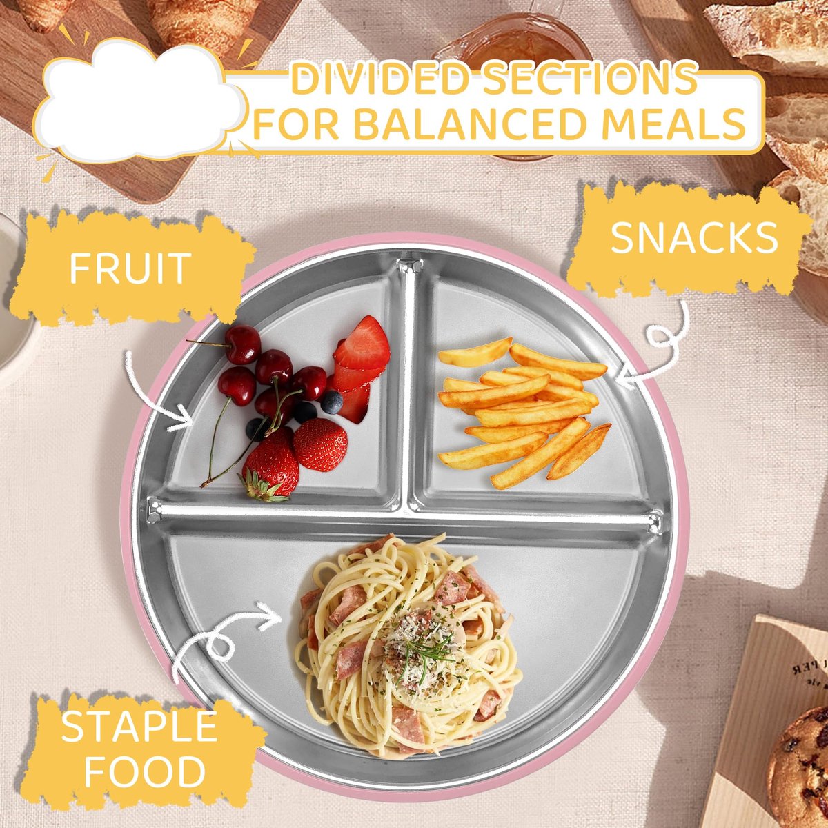 5-Piece Set - Children's Plate - Baby Plate in Stainless Steel - BPA-Free - Non-Slip - Unbreakable - Removable - Suitable for Children 1-3 Years Old - Includes โ image 3