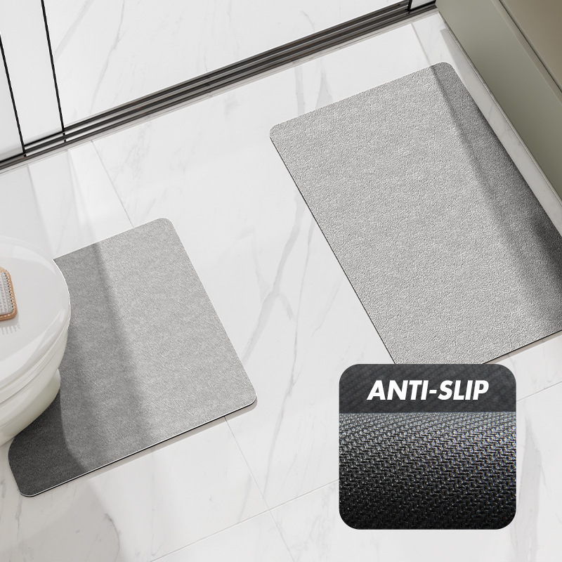 Gray Bathroom Floor Mat Set - U-Shaped Toilet Mat 50 × 50cm & Rectangular 50 × 80cm Mat for Bathroom — image 2