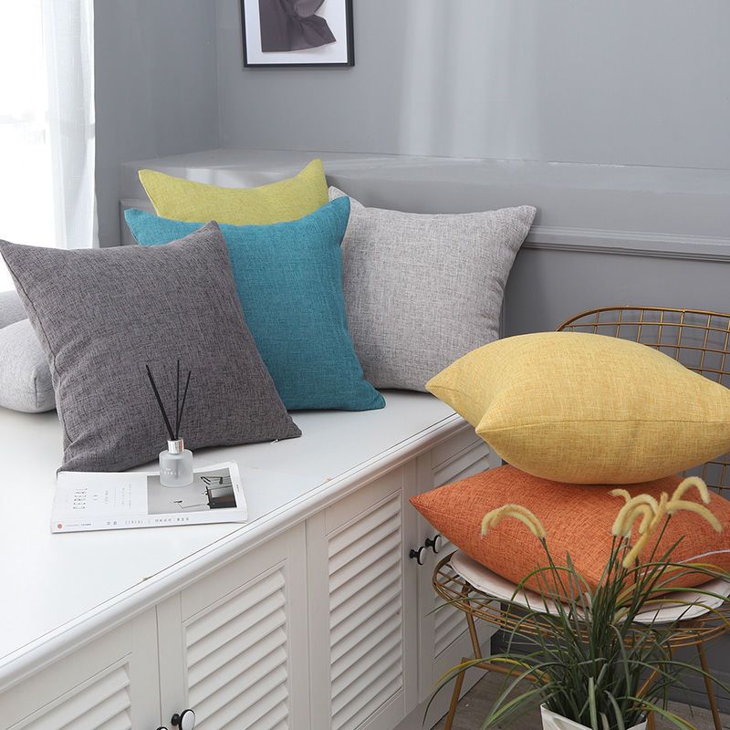 Le Su Cotton Linen Cushion Solid Color with Core 33# Blue 50 × 50-pillowcase 650g thick pillow core — image 4