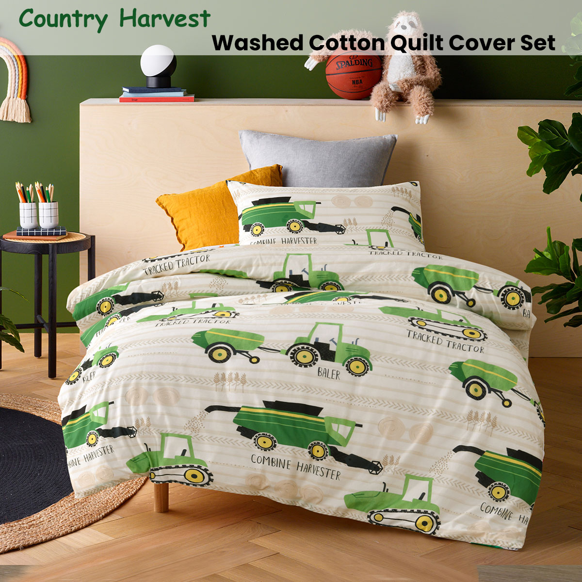 Happy Kids Country Harvest Washed Quilt Cover Set Single — image 2