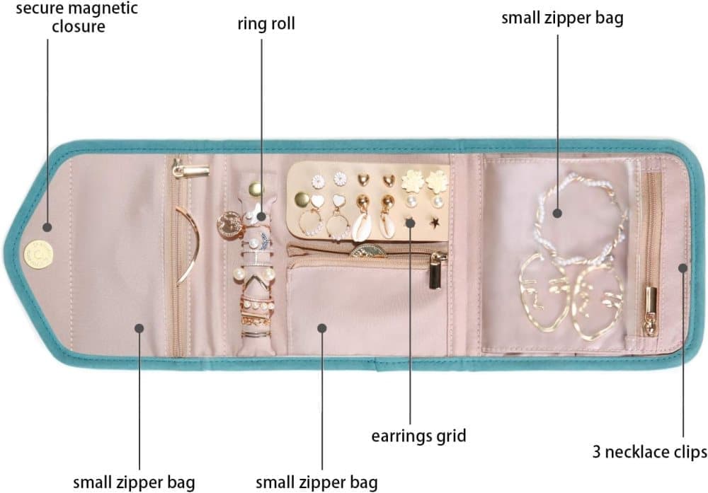 15cm Travel Jewelry Box with Compartments, Dark Blue Compact Jewelry Storage Bag Easy to Carry in Your Bag โ image 4