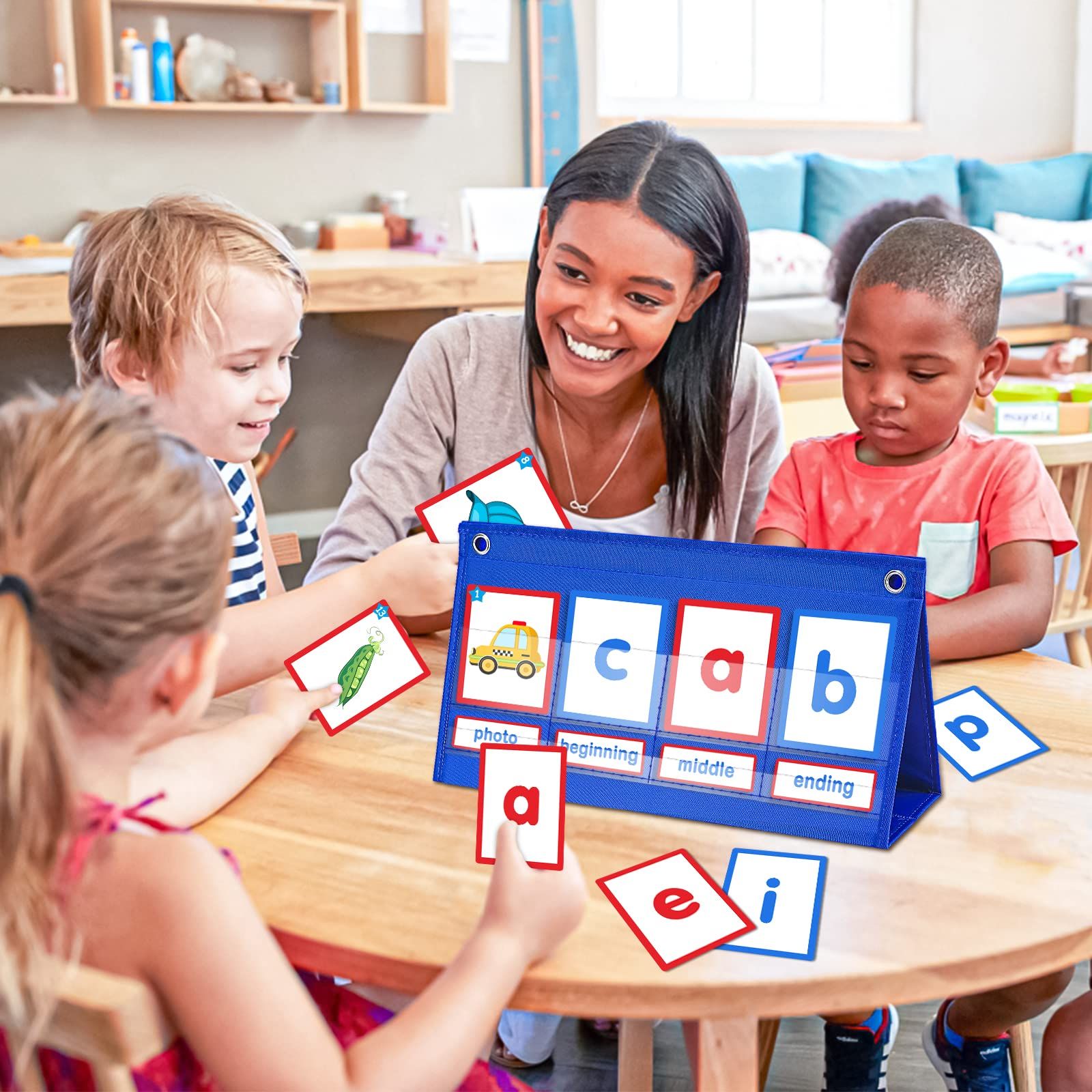 Desktop Pocket Chart CVC Word Spelling Games Literacy Learning Cards, Fine Motor Montessori Educational Toy for Kids — image 5