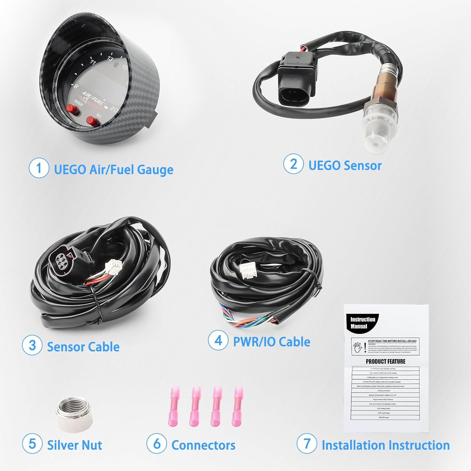 52mm AFR O2 UEGO Wideband Air Fuel Ratio Gauge Kit 30-0300 LSU 4.9 Probe Sensor โ image 4