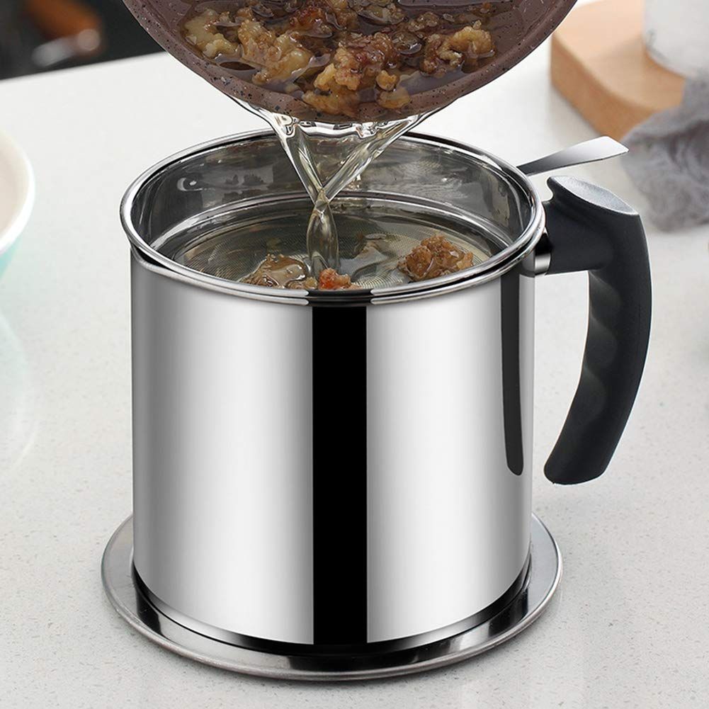 Stainless Steel Oil Filter Household Cooking Oil Storage Can with Fine Mesh Lid Cooking Oil Fat Separator for Storing Frying โ image 3