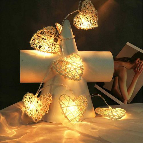 50 White 3D Hollowed Rattan Heart-Shaped 5M LONG String Fairy Lights, Battery (AA) Indoor & Outdoor Decorations Wedding Valentines Romantic Room Table Lighting — image 6