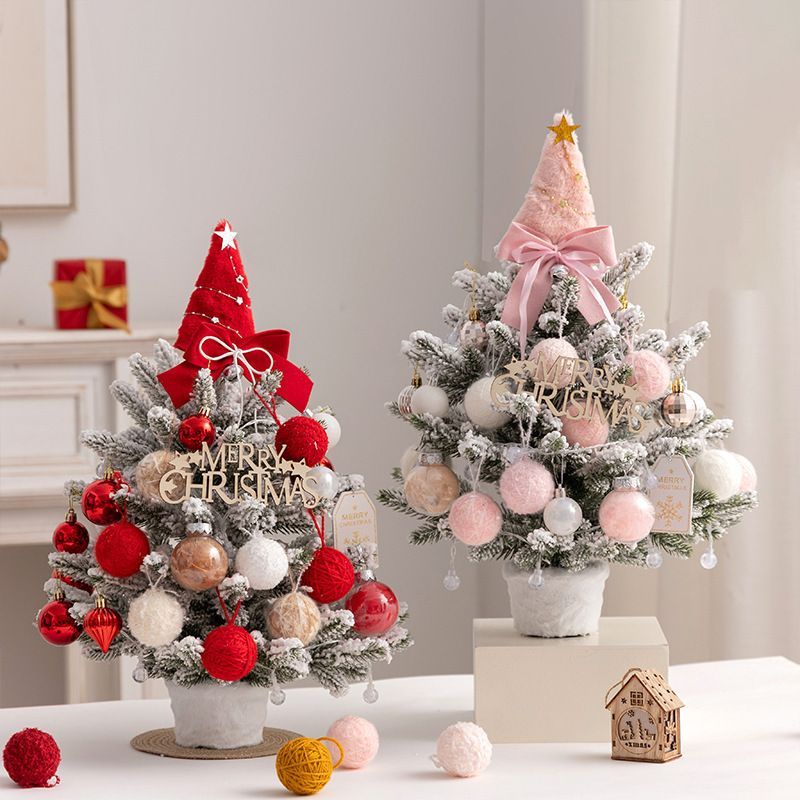 mini desktop Christmas tree, flocked pink Christmas tree, DIY Christmas tree, office Christmas decor โ image 4