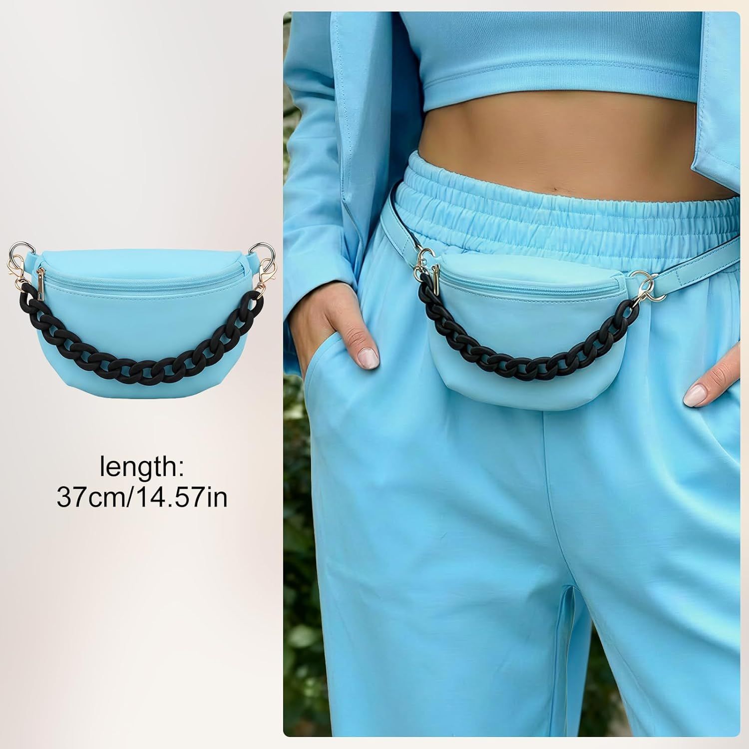 14.5 Inch Acrylic Purse Chain Strap Replacement, Short Bag Chain Handle, Matte Black Bag Charm Extender for Handbags, Clutches, Phone and Shoulder Bags charms — image 4